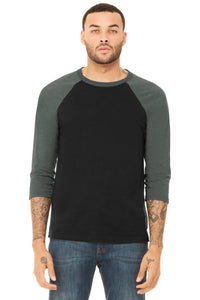BELLA+CANVAS  Unisex 3/4-Sleeve Baseball Tee - Black/ Deep Heather