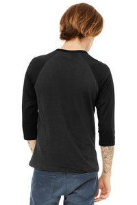 BELLA+CANVAS  Unisex 3/4-Sleeve Baseball Tee - Black Heather/ Black Back