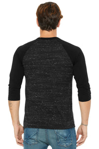 BELLA+CANVAS  Unisex 3/4-Sleeve Baseball Tee - Black Marble/ Black Back