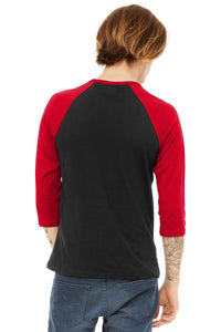 BELLA+CANVAS  Unisex 3/4-Sleeve Baseball Tee - Black/ Red Back