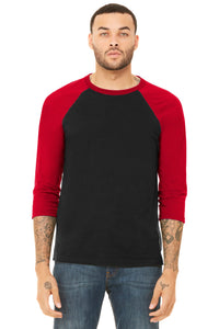BELLA+CANVAS  Unisex 3/4-Sleeve Baseball Tee - Black/ Red