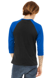 BELLA+CANVAS  Unisex 3/4-Sleeve Baseball Tee - Black/ True Royal Back