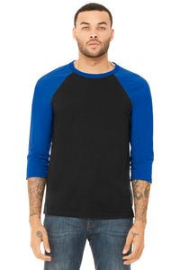 BELLA+CANVAS  Unisex 3/4-Sleeve Baseball Tee - Black/ True Royal