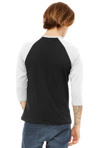BELLA+CANVAS  Unisex 3/4-Sleeve Baseball Tee - Black/ White Back