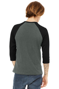 BELLA+CANVAS  Unisex 3/4-Sleeve Baseball Tee - Deep Heather/ Black Back