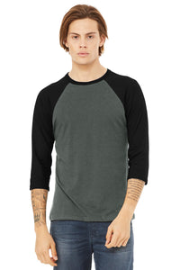 BELLA+CANVAS  Unisex 3/4-Sleeve Baseball Tee - Deep Heather/ Black