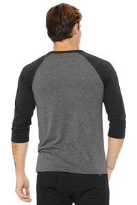 BELLA+CANVAS  Unisex 3/4-Sleeve Baseball Tee - Grey/ Charcoal-Black Triblend Back