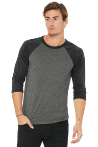 BELLA+CANVAS  Unisex 3/4-Sleeve Baseball Tee - Grey/ Charcoal-Black Triblend