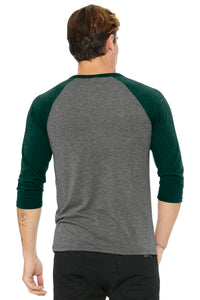 BELLA+CANVAS  Unisex 3/4-Sleeve Baseball Tee - Grey/ Emerald Triblend Back