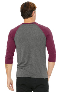 BELLA+CANVAS  Unisex 3/4-Sleeve Baseball Tee - Grey/ Maroon Triblend Back