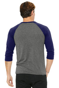 BELLA+CANVAS  Unisex 3/4-Sleeve Baseball Tee - Grey/ Navy Triblend Back
