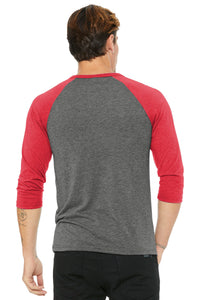 BELLA+CANVAS  Unisex 3/4-Sleeve Baseball Tee - Grey/ Red Triblend Back