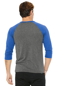 BELLA+CANVAS  Unisex 3/4-Sleeve Baseball Tee - Grey/ True Royal Triblend Back