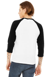 BELLA+CANVAS  Unisex 3/4-Sleeve Baseball Tee - White/ Black Back