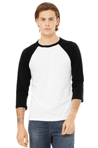BELLA+CANVAS  Unisex 3/4-Sleeve Baseball Tee - White/ Black