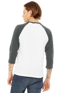 BELLA+CANVAS  Unisex 3/4-Sleeve Baseball Tee - White/ Deep Heather Back