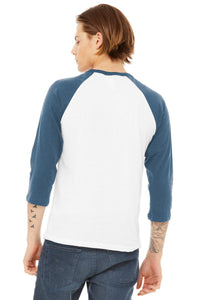 BELLA+CANVAS  Unisex 3/4-Sleeve Baseball Tee - White/ Denim Back