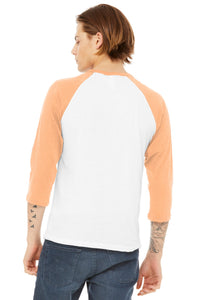 BELLA+CANVAS  Unisex 3/4-Sleeve Baseball Tee - White/ Heather Peach Back