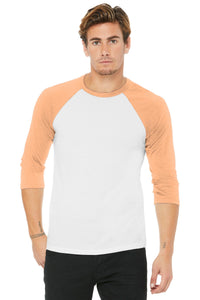BELLA+CANVAS  Unisex 3/4-Sleeve Baseball Tee - White/ Heather Peach