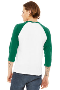 BELLA+CANVAS  Unisex 3/4-Sleeve Baseball Tee - White/ Kelly Back