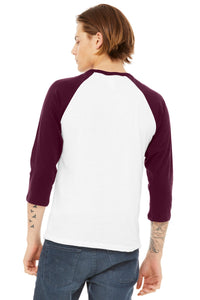 BELLA+CANVAS  Unisex 3/4-Sleeve Baseball Tee - White/ Maroon Back