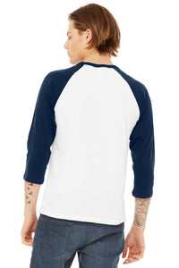 BELLA+CANVAS  Unisex 3/4-Sleeve Baseball Tee - White/ Navy Back
