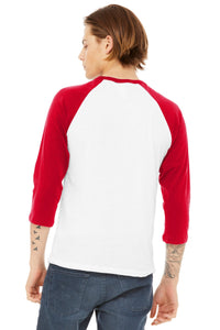 BELLA+CANVAS  Unisex 3/4-Sleeve Baseball Tee - White/ Red Back