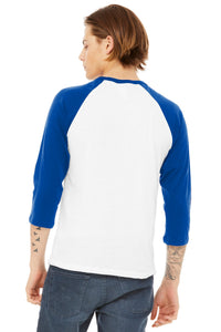BELLA+CANVAS  Unisex 3/4-Sleeve Baseball Tee - White/ True Royal Back