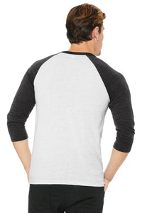 BELLA+CANVAS  Unisex 3/4-Sleeve Baseball Tee - White Fleck/ Charcoal-Black Triblend Back