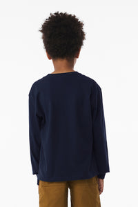 BELLA+CANVAS Youth 6-Ounce Heavyweight Long Sleeve Tee BC3511Y - Navy Back