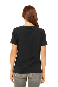 BELLA+CANVAS Women's Relaxed Heather CVC V-Neck Tee BC6405CVC - Black Heather Back