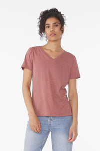 BELLA+CANVAS Women's Relaxed Heather CVC V-Neck Tee BC6405CVC - Heather Mauve