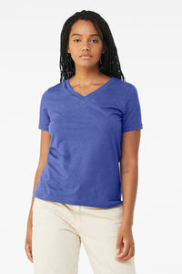 BELLA+CANVAS Women's Relaxed Heather CVC V-Neck Tee BC6405CVC - Heather True Royal