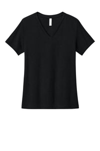 BELLA+CANVAS Women's Relaxed Heather CVC V-Neck Tee BC6405CVC - Solid Black Blend
