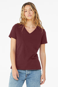 BELLA+CANVAS  Women's Relaxed Jersey Short Sleeve V-Neck Tee - Maroon