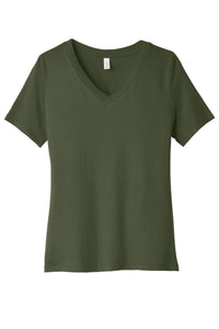 BELLA+CANVAS  Women's Relaxed Jersey Short Sleeve V-Neck Tee - Military Green