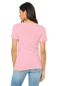 BELLA+CANVAS  Women's Relaxed Jersey Short Sleeve V-Neck Tee - Pink Back