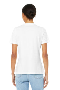 BELLA+CANVAS  Women's Relaxed Jersey Short Sleeve V-Neck Tee - White Back