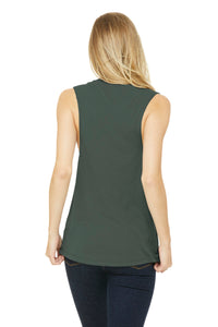 BELLA+CANVAS  Women's Flowy Scoop Muscle Tank - Military Green Back