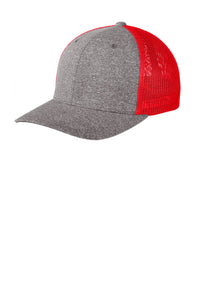 Port Authority  Flexfit  Melange Mesh Back Trucker Cap C302 - True Red/ Grey Heather