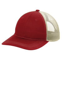Port Authority Unstructured Snapback Trucker Cap C409 - Flame Red/ Tan