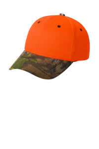 Port Authority Enhanced Visibility Cap with Camo Brim - Orange Blaze/ Mossy Oak New Break-Up