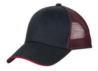 Port Authority Double Mesh Snapback Sandwich Bill Cap - Black/ Red