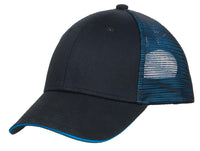 Port Authority Double Mesh Snapback Sandwich Bill Cap - Black/ Shock Blue