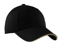 Port Authority Sandwich Bill Cap with Striped Closure - Black/ Khaki