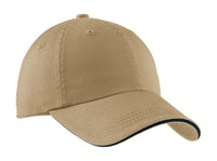 Port Authority Sandwich Bill Cap with Striped Closure - Khaki/ Charcoal Blue