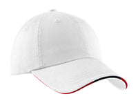 Port Authority Sandwich Bill Cap with Striped Closure - White/ Classic Navy/ Red