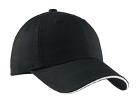 Port Authority Sandwich Bill Cap with Striped Closure - Black/ White