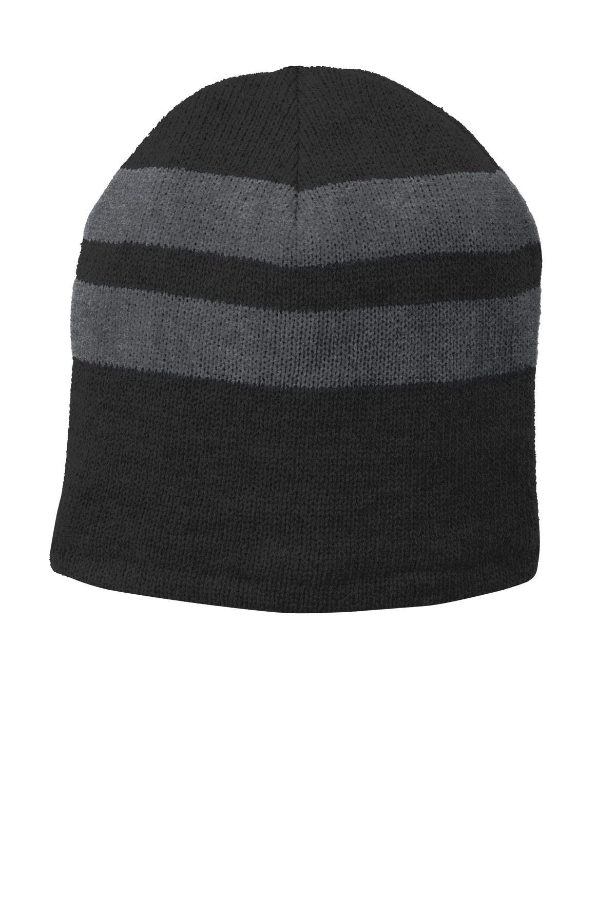 Port Authority Fleece-Lined Striped Beanie Cap - Black/ Athletic Oxford