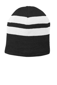 Port Authority Fleece-Lined Striped Beanie Cap - Black/ White